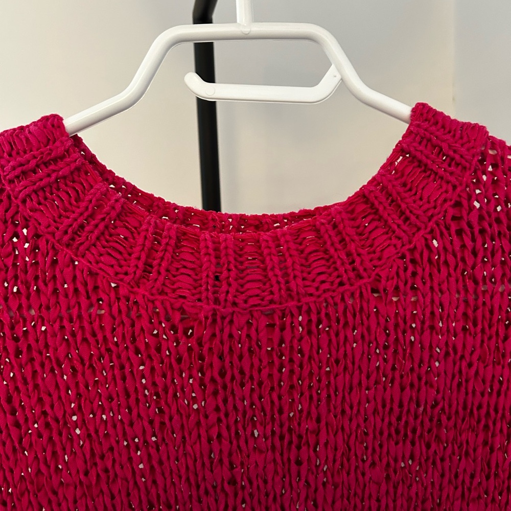Zara Hot Pink Textured Knit Sweater Crew Neck – Size L - Picture 4 of 5